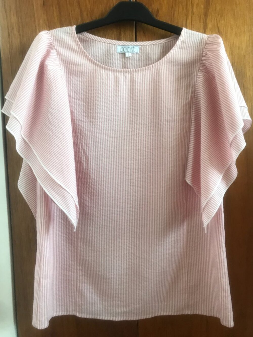 A Dip Of Darling Cotton Striped Blouse with Ruffled Flutter Sleeves S